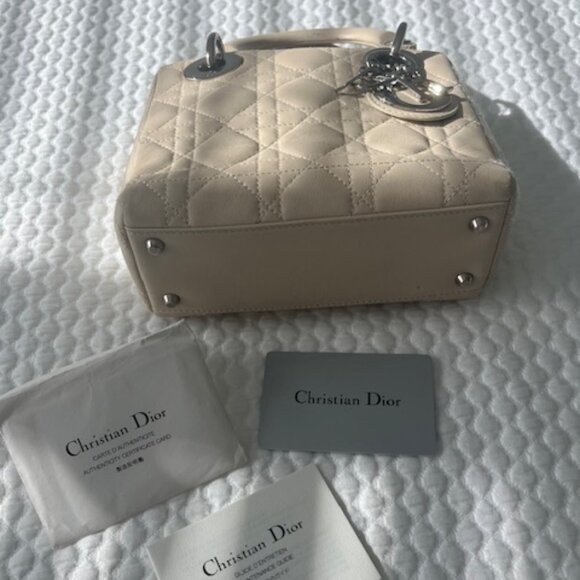 Auth SMALL LADY DIOR Cannage Quilted Leather Bag in LATTE Cream, Silver Hardware - Picture 8 of 15